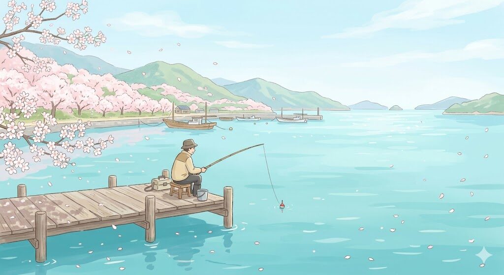 春の瀬戸内フカセ釣り イラスト