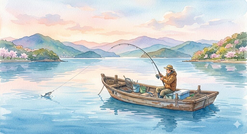 瀬戸内タイラバ釣りの船上シーン