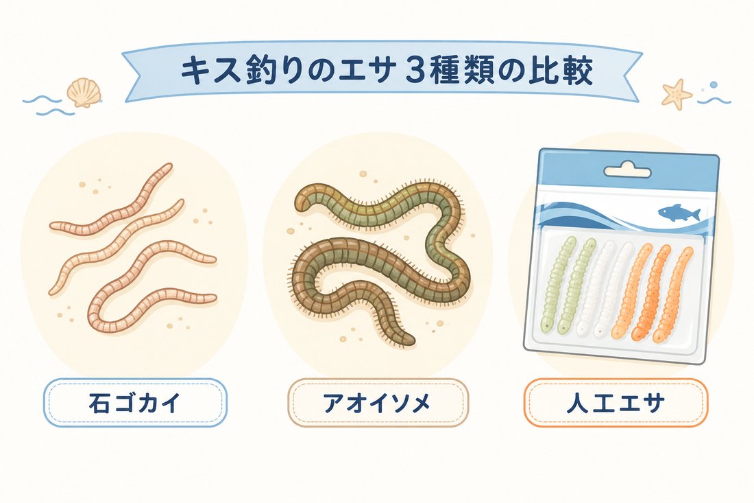 キス釣りのエサ3種比較図