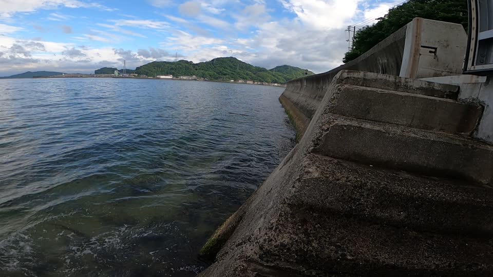 護岸の際から見た遠浅の瀬戸内の海